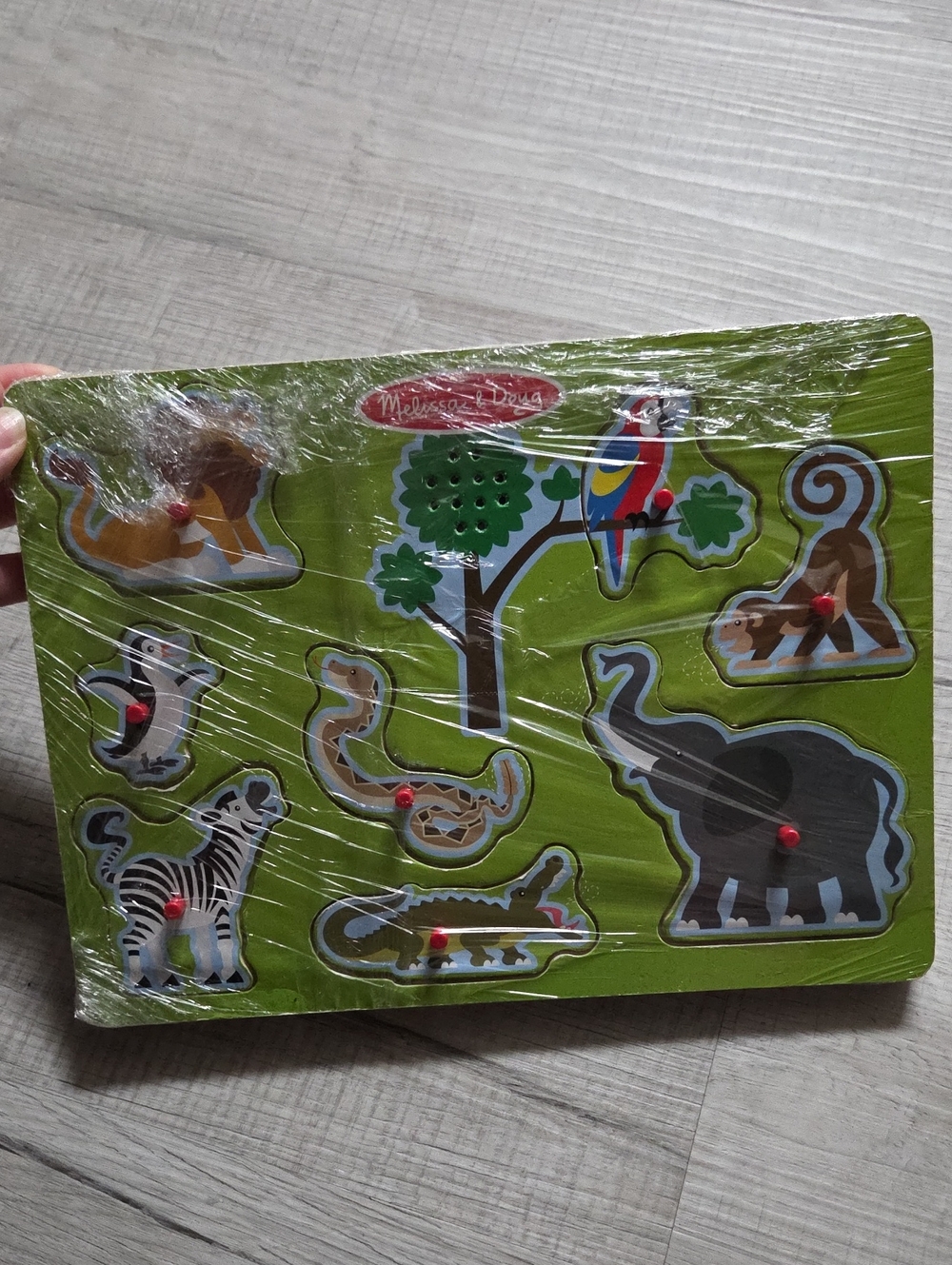 Melissa & Doug Wooden Jungle Animal Peg Puzzle - Green with Red Pegs